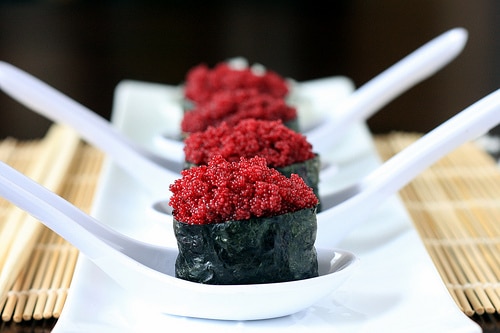 faux vegan roe sushi rolls