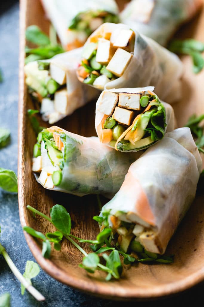 Grilled Asparagus Spring Rolls with Tofu and Ginger-Lime Sauce