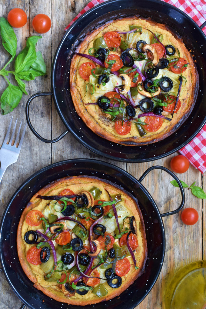 Chickpea-Flour Pizza with Hummus