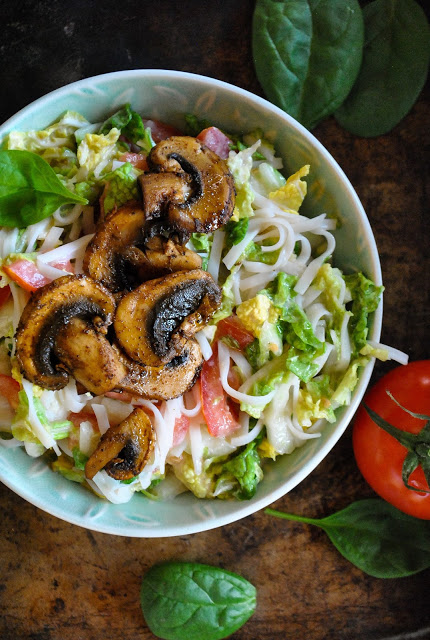 Creamy Rice Noodle Salad with Pan-Fried Mushrooms