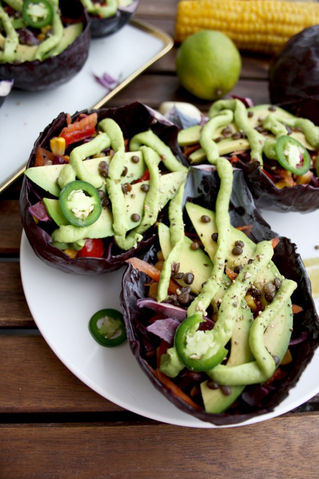 Mexican Raw Vegan Bowls with Guacamole Dressing