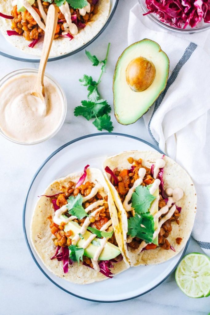 LENTIL CARROT TACOS WITH CHIPOTLE SUNFLOWER CREAM