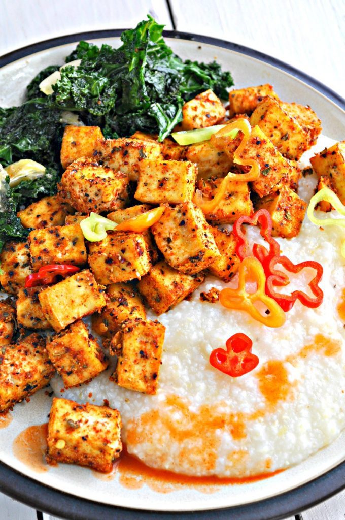 Vegan Cajun Tofu with Creamy Grits and Greens - Vegan Cajun Recipes