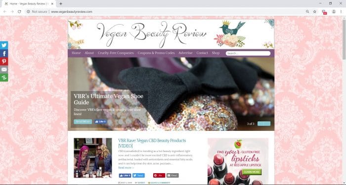 home page of veganbeautyreview.com