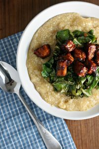 SAVORY GRITS WITH BBQ TEMPEH AND COLLARD GREENS